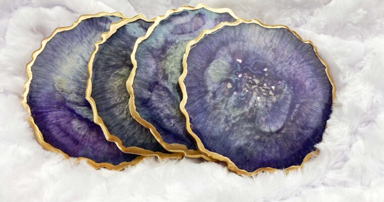 <center>Purple Resin Geode Coasters</center>